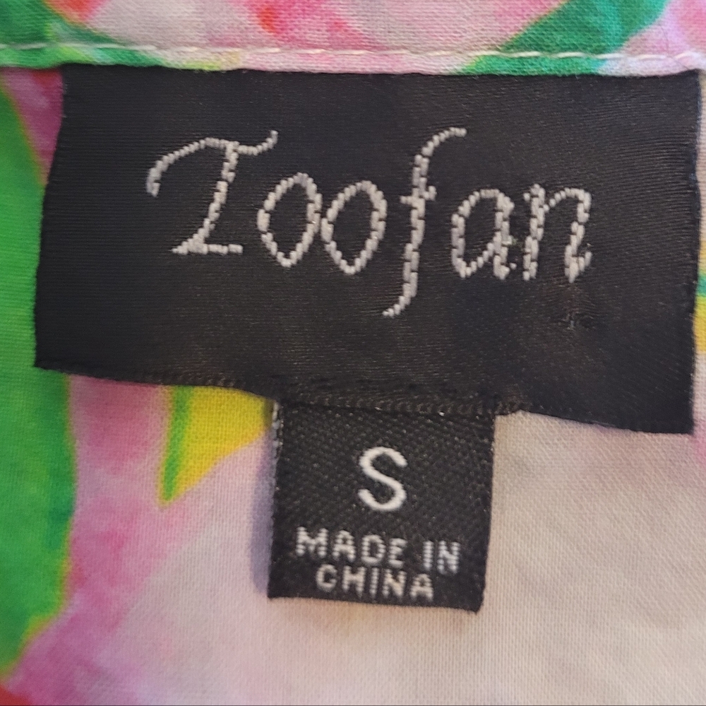 TOOFAN 100% COTTON FLORAL WATERCOLOR PRINT ART TO WEAR BUTTON FRONT BLOUSE SMALL - Picture 13 of 14